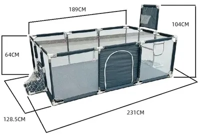 Immagine prodotto di Recinto gioco grande per bambini - Recinto gioco per neonati - Adatto per interni ed esterni - Rete traspirante - Struttura in metallo - Adatto dai 3 ai 6 anni - Grigio scuro