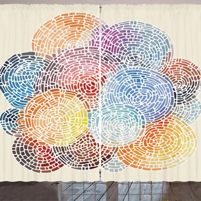 Produktbild von ARANDE Bunt Gardine, Abstraktes Mosaik-Art-Fleck-Punkt-Aquarell-künstlerische Kreis-Illustration, 280 x 245 cm, Mehrfarbig
