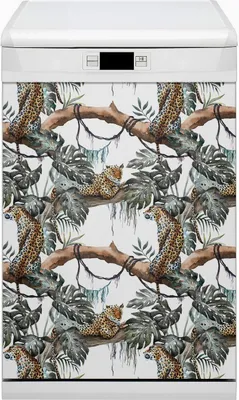 Produktbild von Magnet Folie für Geschirrspüler Küche Magnetmatte 45x80 cm  Nachbildung Geschirrspüle  - Leopard am Zweig