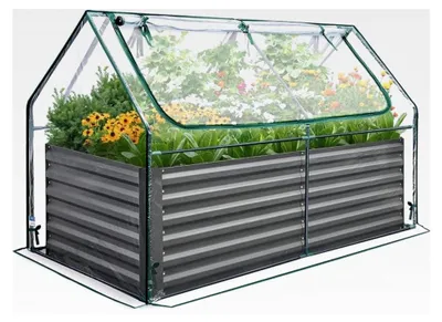 Produktbild von Hochbeet mit Abdeckung, Pflanzkasten-Set für den Außenbereich, Gewächshaus mit 2 großen Fenstern mit Reißverschluss, 180 x 90 x 56 cm, Transparent