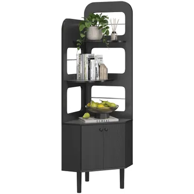 Produktbild von Yaheetech Eckregal mit Schrank 166,5 cm H, Bücherregal mit 3 Ablagen, platzsparendes Standregal, Dreiecksform, Schwarz
