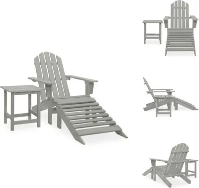 Obrázok produktu pre vidaXL Záhradná stolička Adirondack s podnožkou a stolíkom z jedľového dreva sivá - Záhradný nábytok sety