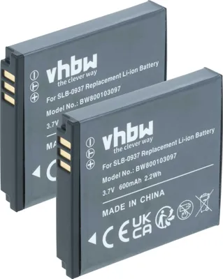 Produktbild von vhbw 2x Akku Ersatz für Samsung SLB-0937 für Kamera (600 mAh, 3,7 V, Li-Ion)