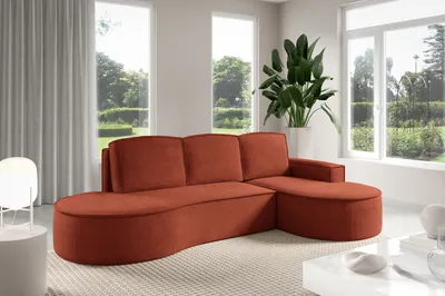 Produktbild von Sofello Modernes Ecksofa Abgerundete Formen MOLLYmit abgerundeter Form in Rostig Velourstoff - trendige abgerundete Form! Neuheit 2025 (mit Schlaffunktion)