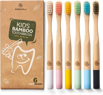 Produktbild von Bambus Kinderzahnbürsten, 6 Stück, weiche Borsten, BPA-frei, umweltfreundlich für die Zahnpflege