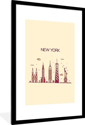 Produktbild von MuchoWow® MuchoWow® Gerahmtes Poster New York - Freiheitsstatue - Skyline 60x90 cm - Poster mit zchwarzem Bilderrahmen - Dekoration - Wandposter Wohnzimmer - Hochwertig