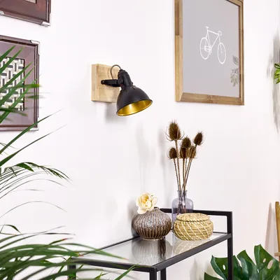 Produktbild von Arazane »Arazane« Wandlampe aus Metall in schwarz-gold und Holz