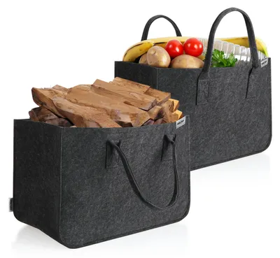 Zdjęcie produktu dla COM-FOUR® 2 torby filcowe XXL idealne na zakupy, gazety, papier, zabawki, pikniki lub plażę. Wykonane z wytrzymałego, grubego filcu. Doskonałe jako torba na drewno opałowe