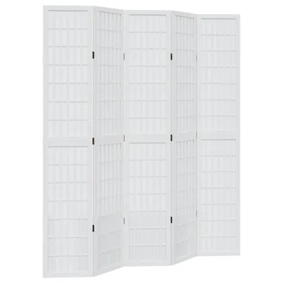 A white, multi-panel room divider is shown against a white background.