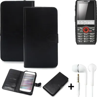 Produktbild von K-S-Trade Wallet Case Handyhülle kompatibel mit Ruggear RG160 Schutzhülle Flip cover Flipstyle Tasche Hülle Flipcover Slim Bumper schwarz + in ear