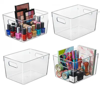 Obrázok produktu pre Solidchoice – Organizér do chladničky, 4 kusy – Priehľadné úložné boxy – Stohovateľné boxy – S rúčkami – 29x19x15 cm – Vhodné do kuchyne/skladu – Úložné boxy