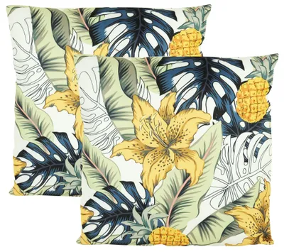 Produktbild von JACK 2er Set 45x45cm Motiv Outdoor Kissenhülle Kissenbezug Hülle Wasserfest Kissen Garten Stuhl Lotus Effekt, Farbe:Blütentraum Gold
