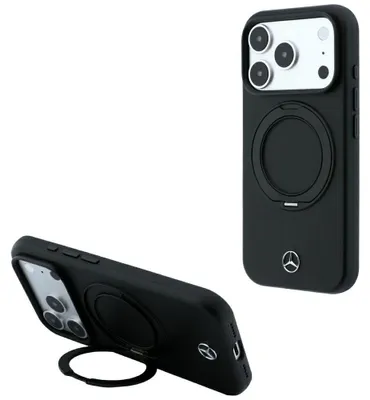 Zdjęcie produktu dla Etui Mercedes Leather Ring Stand do iPhone 18 Pro / 17 Pro czarny
