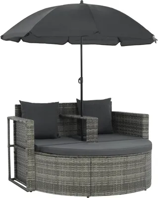 Produktbild von vidaXL Gartenbett mit Sonnenschirm Grau Poly Rattan