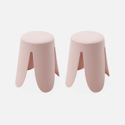Produktbild von sweeek - 2er Set stapelbare Hocker, strukturierter Bouclébezug - Rosa