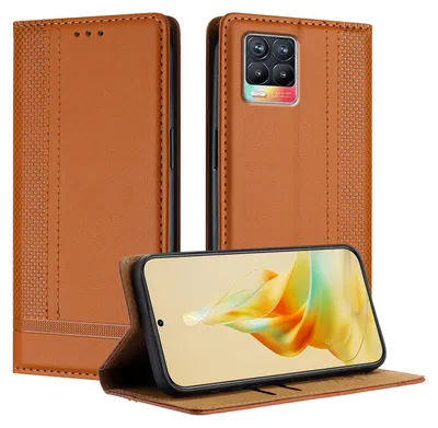 Obrázek produktu pro Pouzdro pro Realme 8 5G kožené flipové pouzdro s funkcí stojánku Hnědý