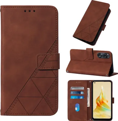 Produktbild von Hülle für Oppo Reno8 T 4G Prägung Flip Leder Kartenfächer Schutzhülle mit Ständer Braun