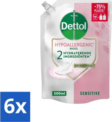 Obrázek produktu pro Náplň do mýdla na ruce Dettol - Hypoalergenní - Sensitive - 500 ml - výhodné balení - 6 kusů