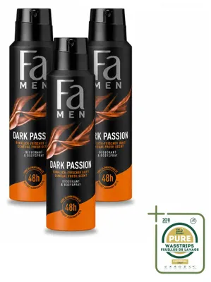Obrázek produktu pro 3 ks deodorantu ve spreji Fa Men Dark Passion, 150 ml - balení