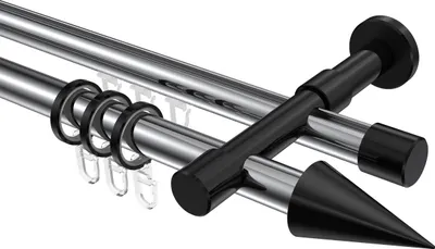 Produktbild von Interdeco Rundrohr-Innenlaufstange / Gardinenstange (Kombination) Chrom / Schwarz, Typ Prestige Savio (Kegel), 20 mm Ø 2-läufig, 100 cm