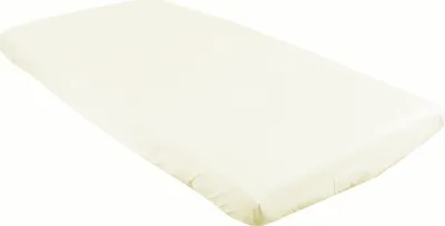 A plain ecru crib sheet is shown against a white background.
