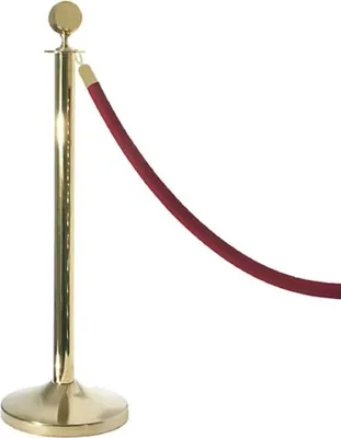 Produktbild von Absperrpfosten, gold (Lieferung unmontiert. Preise je Stück; paarweise verpackt.) goldfarben beschichteter Stahl, mit kugelförmigem Kopf, mit schwerer Bodenplatte (Ø 31 cm), dazu erhältliches Seil mit goldfarbenem Verschluss, wahlweise mit oder ohne