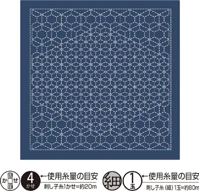 Obrázok produktu pre Vzorkovník s pečiatkou Olympus Sashiko (len látka) "Hana Fukin (Navy) Ararekikko Nagomi Series", 33x33cm, vyrobené v Japonsku