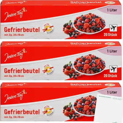 Produktbild von Jeden Tag Gefrierbeutel mit Zip 1l 3er Pack (3x20Stk) + usy Block