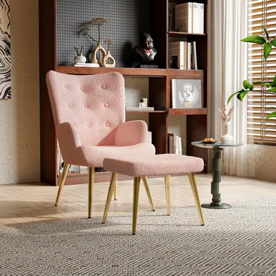 Productafbeelding van Fauteuil - Leesstoel - Zitstoel - Loungestoel - Teddyvelours Bekleding - Inclusief Hocker