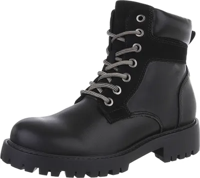 Produktbild von Ital-Design Damen Stiefeletten Schnürstiefeletten Leicht gefüttert Wildlederoptik, Lederoptik Flache Stiefeletten 87531909 Schwarz Gr.  38