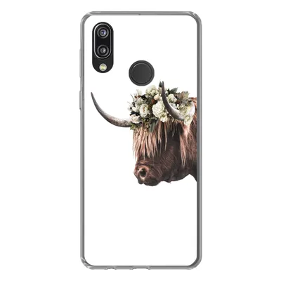 Produktbild von MuchoWow® Handyhülle Schutzhülle Hülle für Huawei P20 Lite (2020) Schottischer Highlander - Kuh - Rosen Silikon Softcase Handy Hülle - Kartenhalter