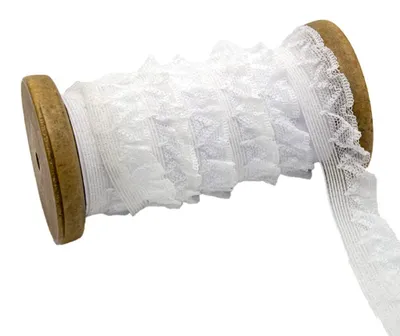 Elastische Kantband 20 m, 2 cm, Weiß, Plissékante, Rüschen