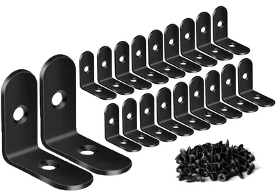 Zdjęcie produktu dla Kątowniki łączące 90 stopni, stal nierdzewna, kształt "L", 25x25 mm, czarne, 20 sztuk