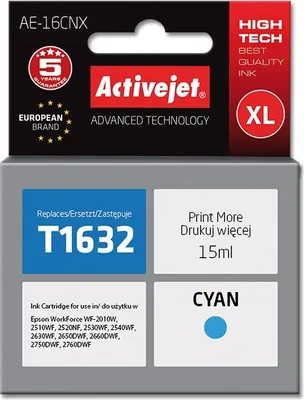 Produktbild von Activejet AE-16CNX Tintenpatrone (Ersatz für Epson 16XL T1632; Höchste; 15ml; cyan)