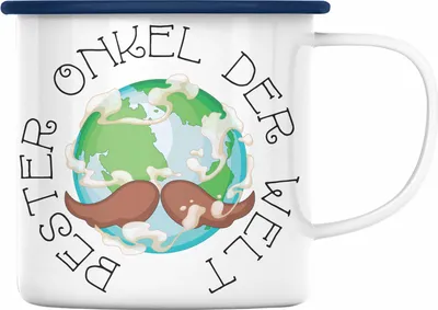 Produktbild von Trendation - Bester Onkel Der Welt Emaille Tasse Geschenk Geburtstag Weihnachten Lustig Geschenkideen von Nichte Lieblingsonkel (Blau)