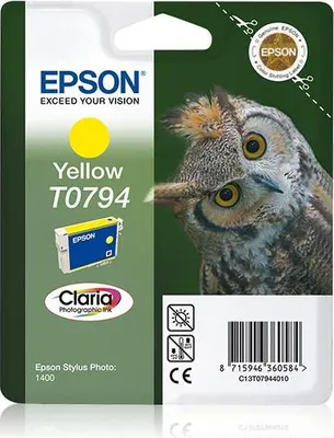 Produktbild von Epson Owl Singlepack Yellow T0794 Claria Photographic Ink, Low Yield, Gelb, Tinte auf Pigmentbasis, 11,1 ml, 1 Stück(e), Einzelpackung