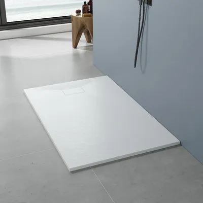 Produktbild von Duschtasse Duschwanne Rechteck in Steinoptik Weiße Rutschfeste SMC Brausewanne Brausetasse ohne Ablaufgarnitur 140 x 90 x 3.2 cm