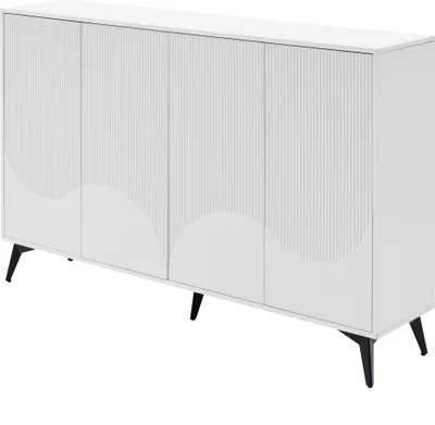 Produktbild von Sideboard Kommode Anrichte mit 4 Türen & verstellbaren Böden, Modernes Design geriffelt, 160x35x100 cm, Weiß mit Metallbeinen