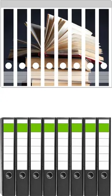 Produktbild von Wallario 8 Stück schmale Ordner inkl. Klebeetiketten mit Motive Bücherstapel -  Set mit Rückenschildern / Ordnerrücken Stickern