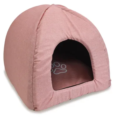 Imagen del producto de Arquivet - Cama para perro en forma de iglú rosa, con estampado de huella y ribete, 40 x 40 x 45 cm - Modelo SC