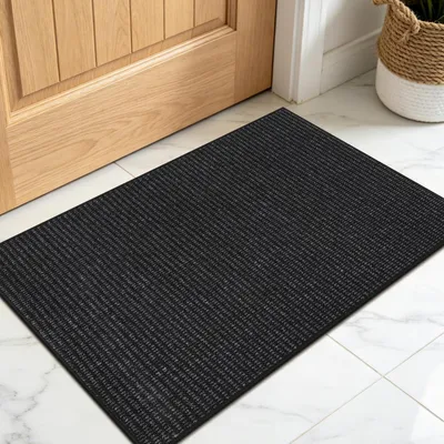 Zdjęcie produktu dla Mata podłogowa 60 x 90 cm, do użytku wewnątrz i na zewnątrz, antypoślizgowa, zatrzymująca brud, możliwość prania, kolor: czarny + szary