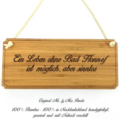Produktbild von Mr. & Mrs. Panda Hinweisschild Bad Honnef - Geschenk, Türschild, Werbeschild, Infotafel, Holz, Wegweiser, Landhaus, Geschenkidee, Graviert, Wandschild, Shabby