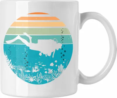 Produktbild von Trendation - Taucher Grafik Tasse Geschenk für Tauchlehrer Geschenkidee Lustig Tauchen Tauchsport Tiefsee (Weiß)