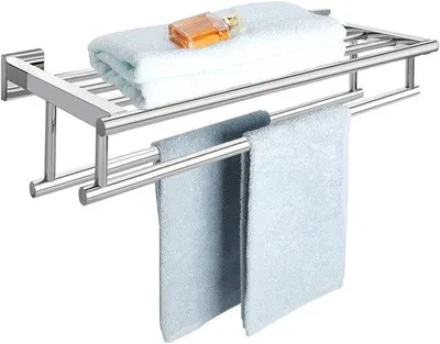 Produktbild von Famanu Handtuchregal 60 cm – Wandmontage, doppeltes Handtuchbrett aus Edelstahl, poliert