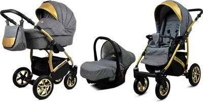 Produktbild von BabyLux® Gold Lux | 3in1 Kinderwagen Set | Flaxen | Kombikinderwagen | Kinderwagenset | Buggy +