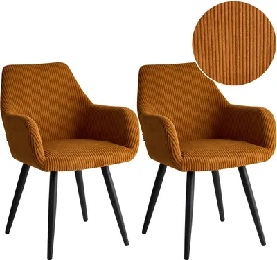 Produktbild von BELIANI Esszimmerstuhl 2er Set Orange aus Cord Gepolstert mit Armlehnen Metallbeine Modernes Design Polsterstuhl für Esszimmer Küche