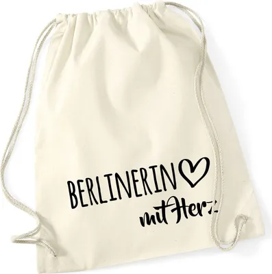 Produktbild von Huuraa Turnbeutel Berlinerin mit Herz 12 Liter Natural Baumwolle Rucksack Geschenkidee