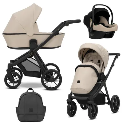Image de Kunert BRAV 3in1 poussette en marron avec cadre noir, roues et siège auto Cosmo