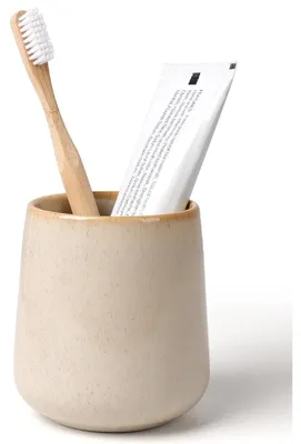 Produktbild von Zahnputzbecher Keramik 400 ml Beige Rund Badezimmerbecher Mundspülbecher
