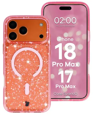 Produktbild von Glitzer Hülle mit Magnetring für iPhone 18 Pro Max / 17 Pro Max, Bizon Case SparklO, Transparent-Rosa mit Glitzer